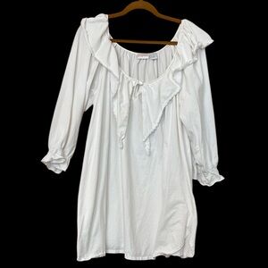 Cream Ruffled 3/4 Sleeve Tie Front Tunic